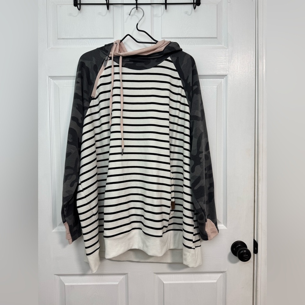 Maurices Black and White Striped Cowl Neck Sweater